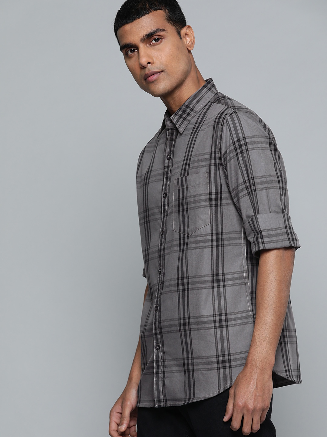 

Harvard Men Pure Cotton Grey Tartan Checks Casual Shirt