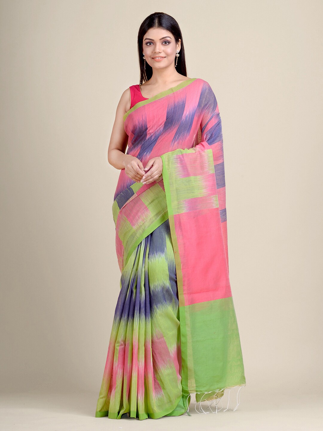 

Charukriti Pink & Green Woven Design Saree