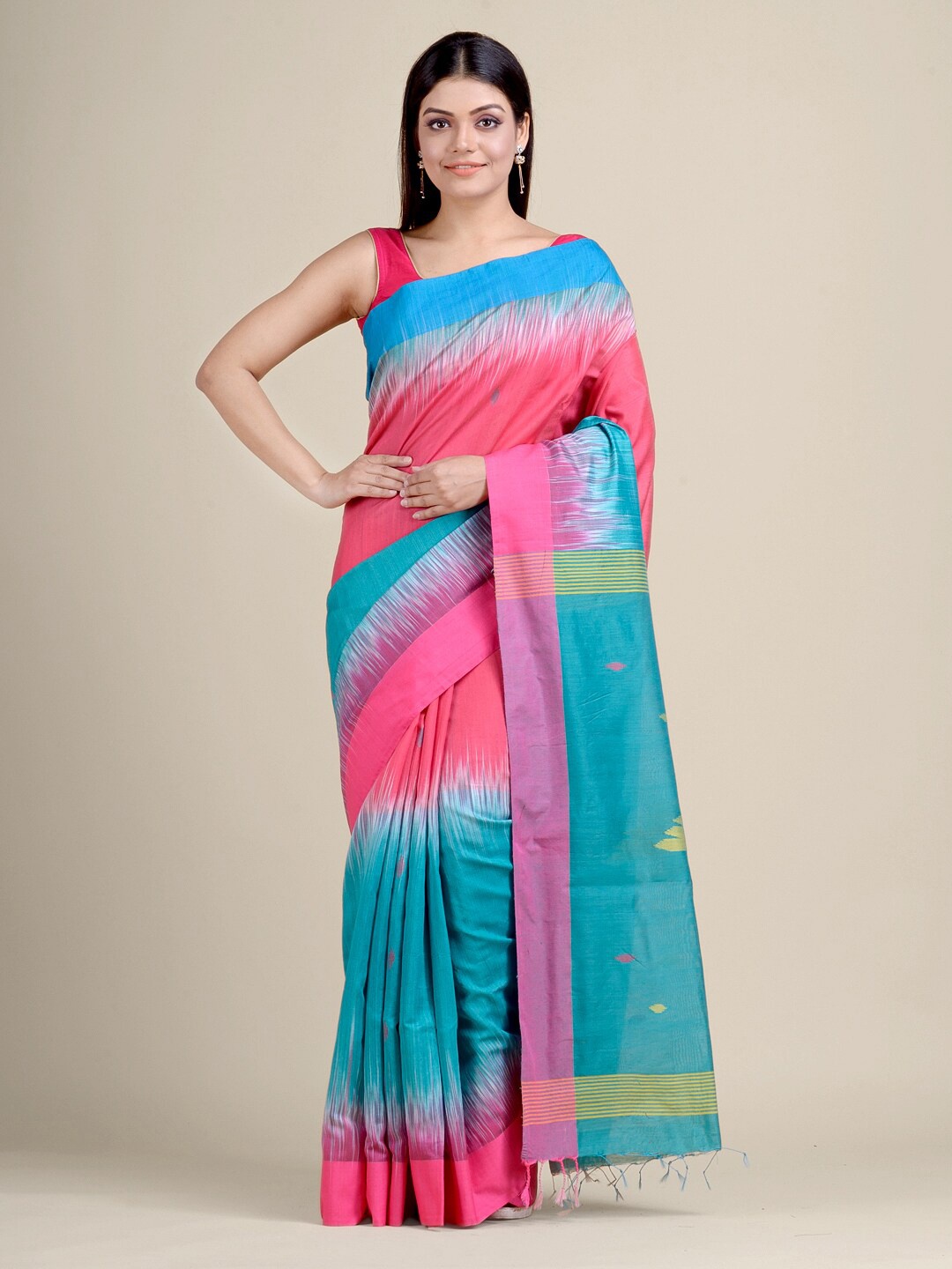 

Charukriti Blue & Red Woven Design Saree