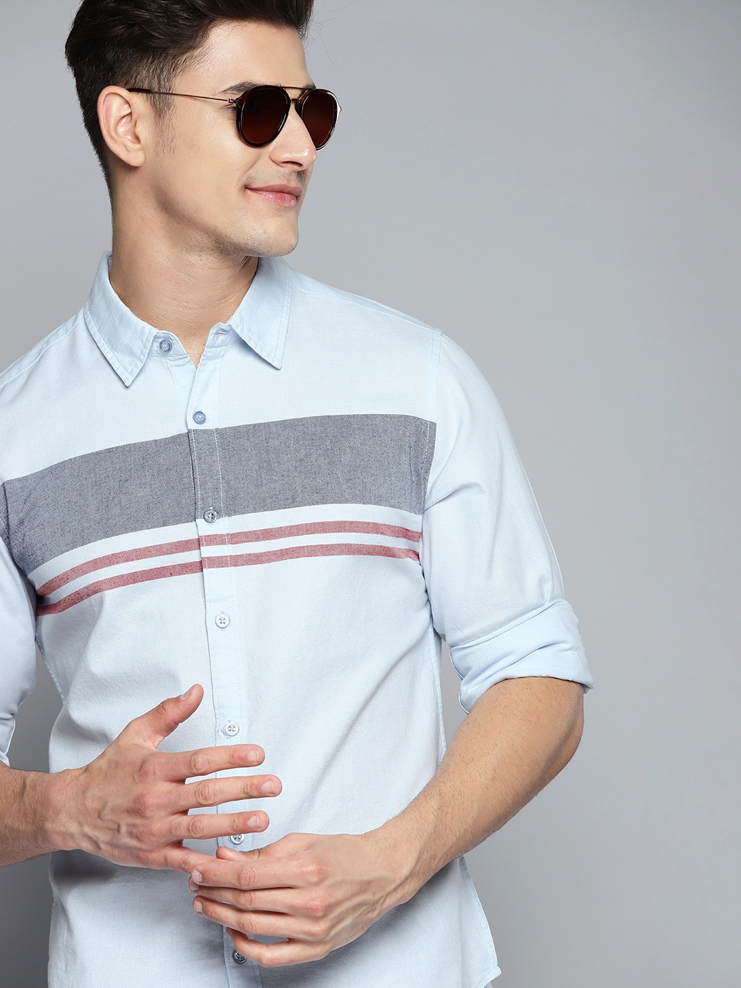 

Harvard Men Blue Pure Cotton Classic Fit Striped Casual Shirt