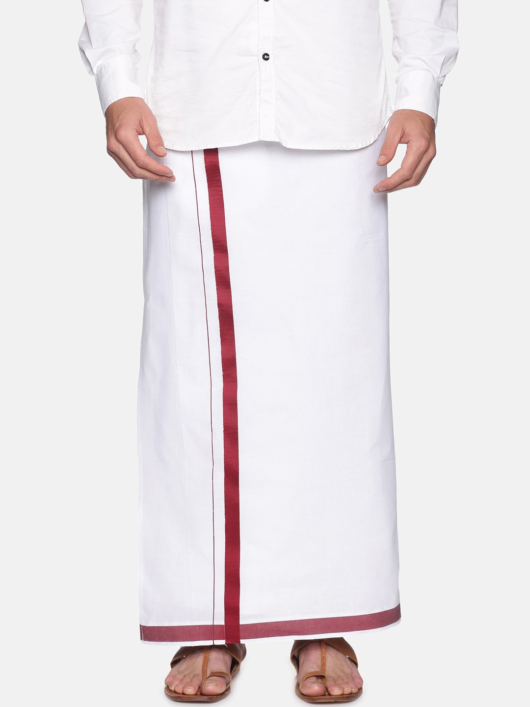 

Sethukrishna Men White Solid Cotton Readymade Dhoti