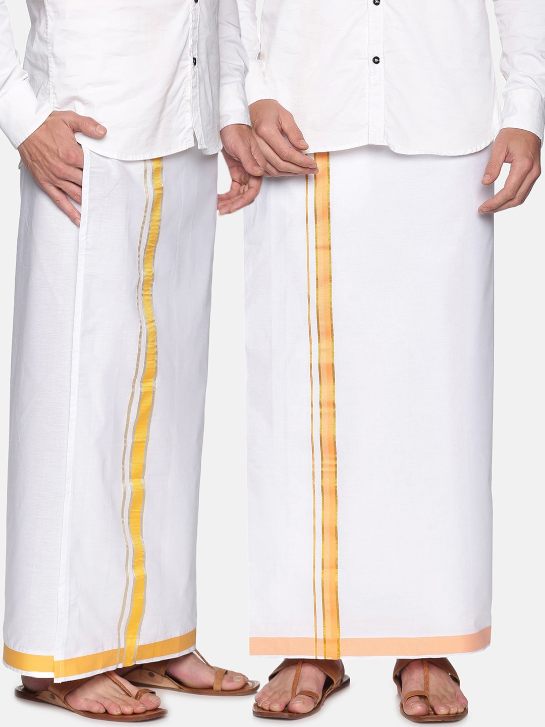 

Sethukrishna Men Pack of 2 White Solid Cotton Readymade Mundus