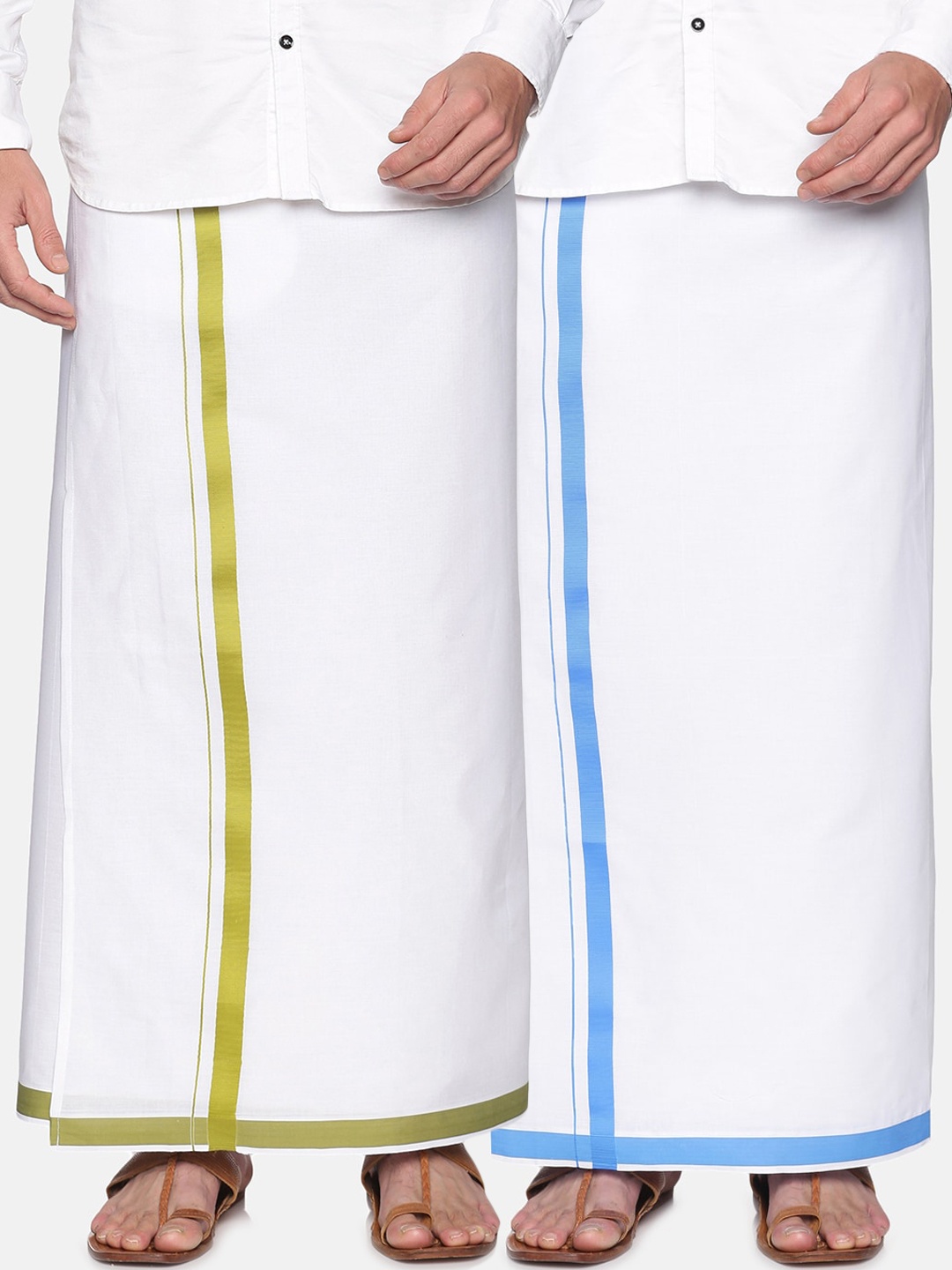 

Sethukrishna Men White & Blue Pack of 2 Solid Cotton Dhotis