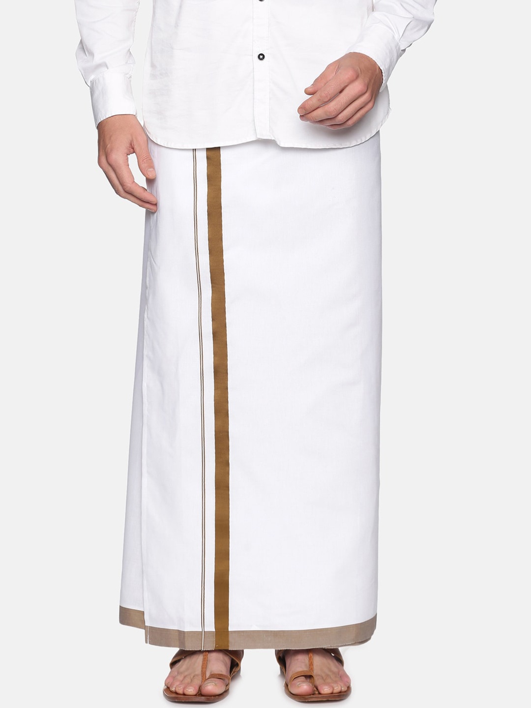 

Sethukrishna Men White & Brown Solid Cotton Dhoti