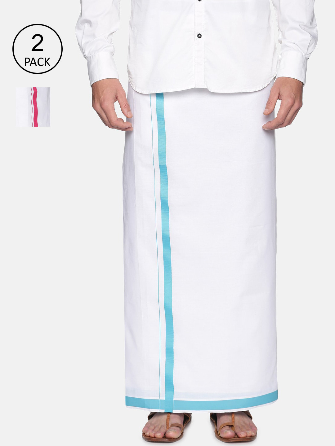 

Sethukrishna Men Pack Of 2 Solid Cotton Dhotis, White
