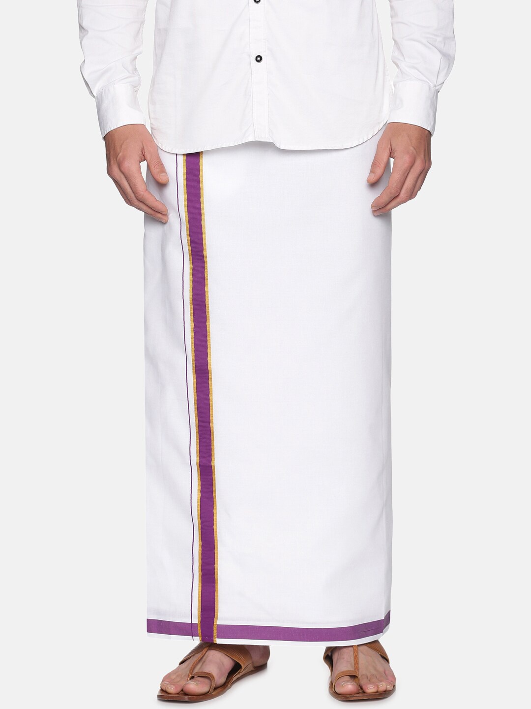 

Sethukrishna Men White Solid Readymade Cotton Dhoti