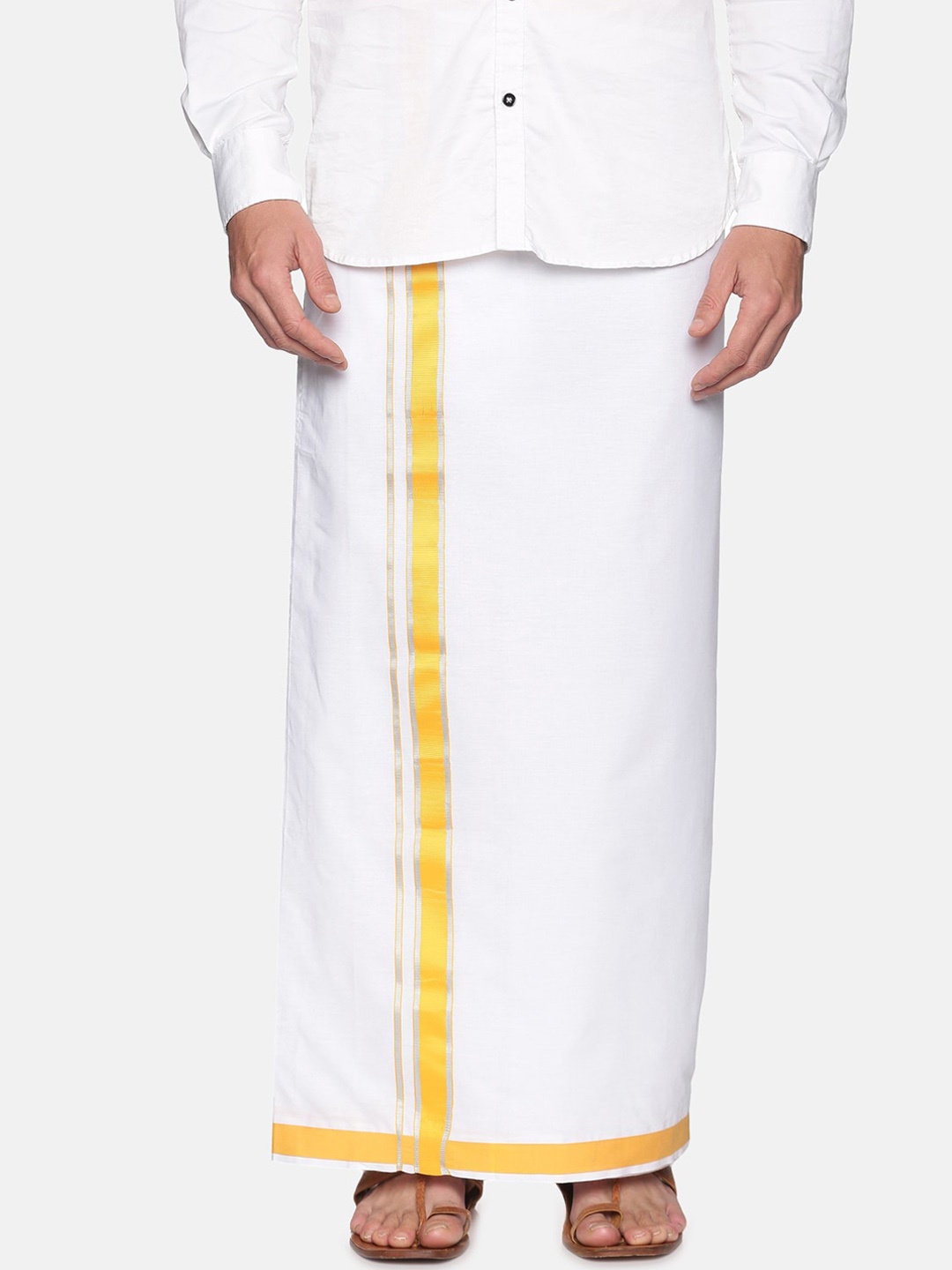 

Sethukrishna Men White Solid Readymade Cotton Dhoti