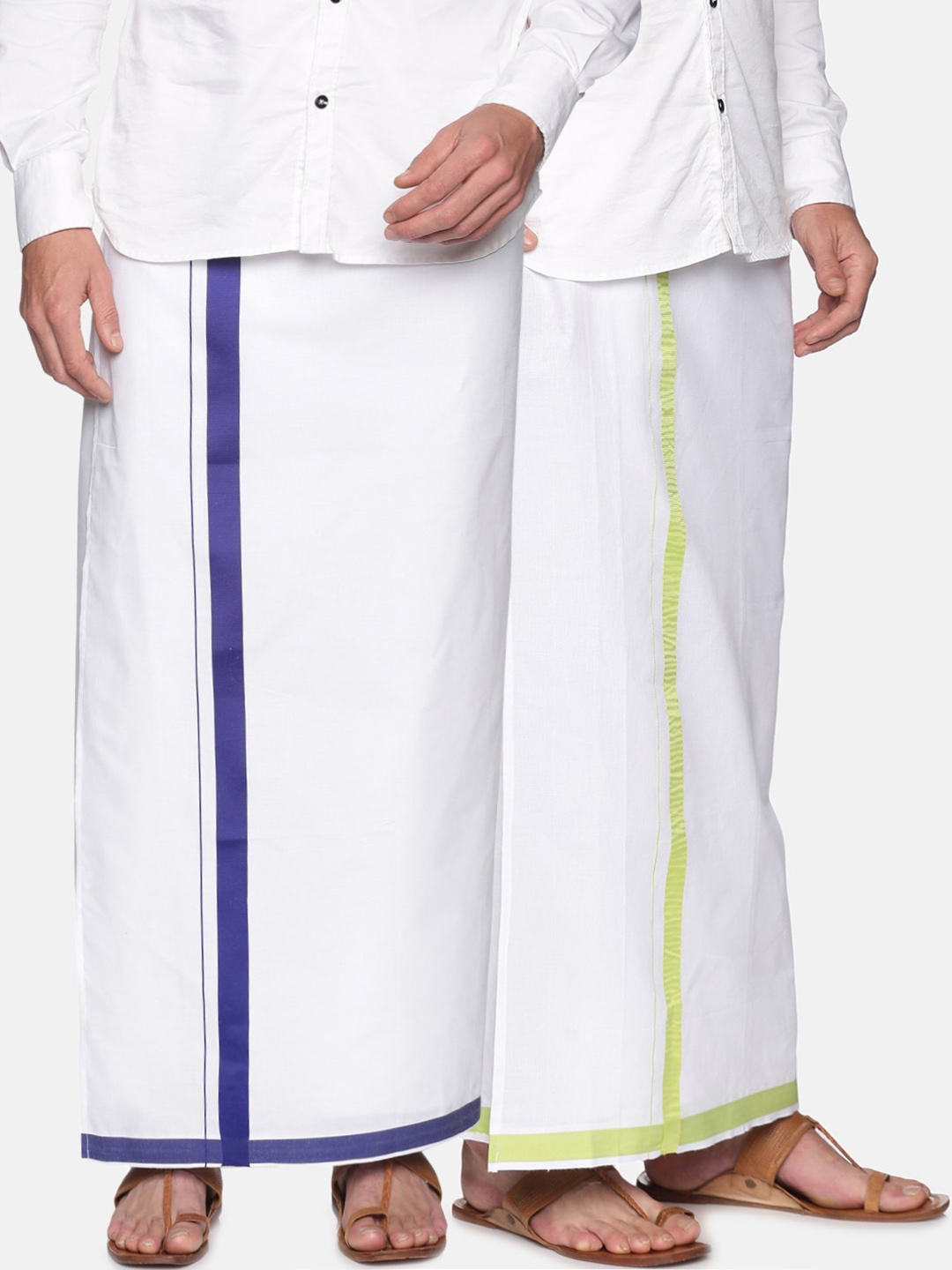

Sethukrishna Men Pack of 2 White Solid Cotton Readymade Mundus