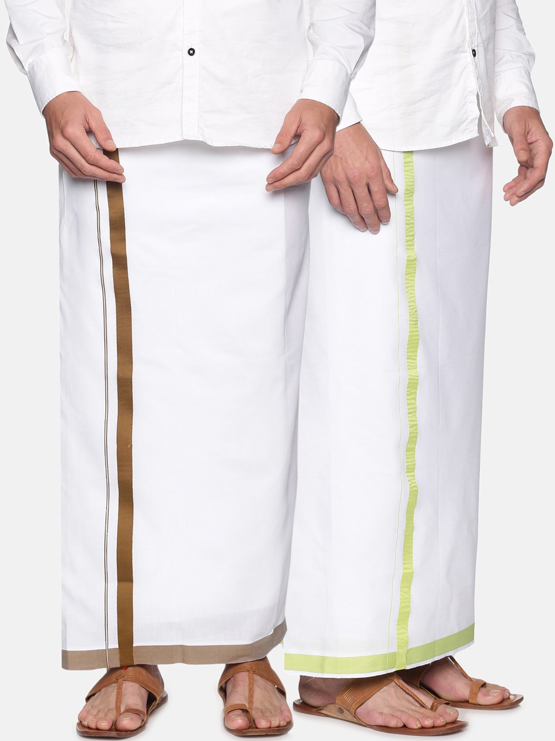 

Sethukrishna Men Pack Of 2 White Solid Readymade Cotton Dhotis