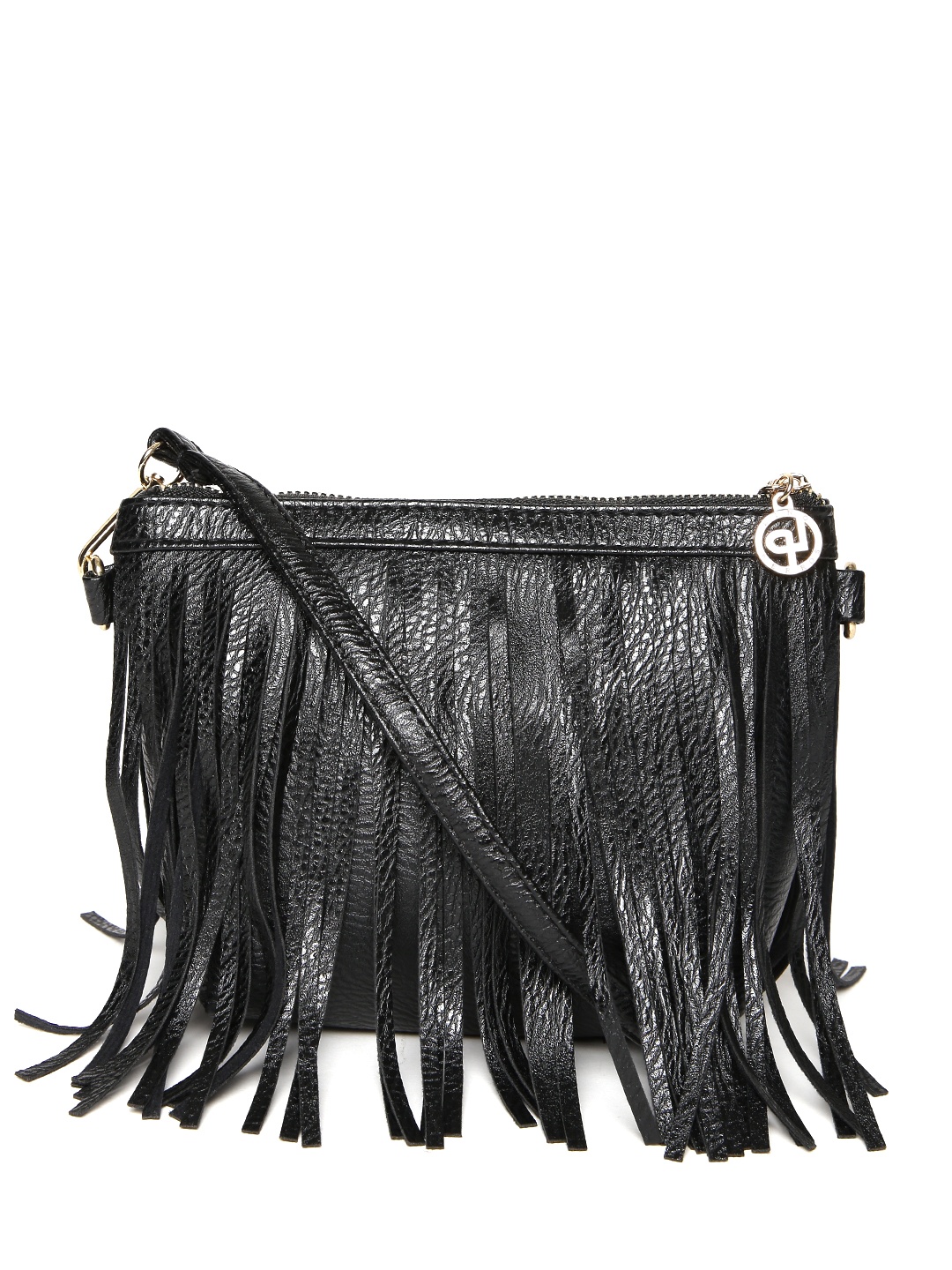 

Lino Perros Black Fringed Sling Bag