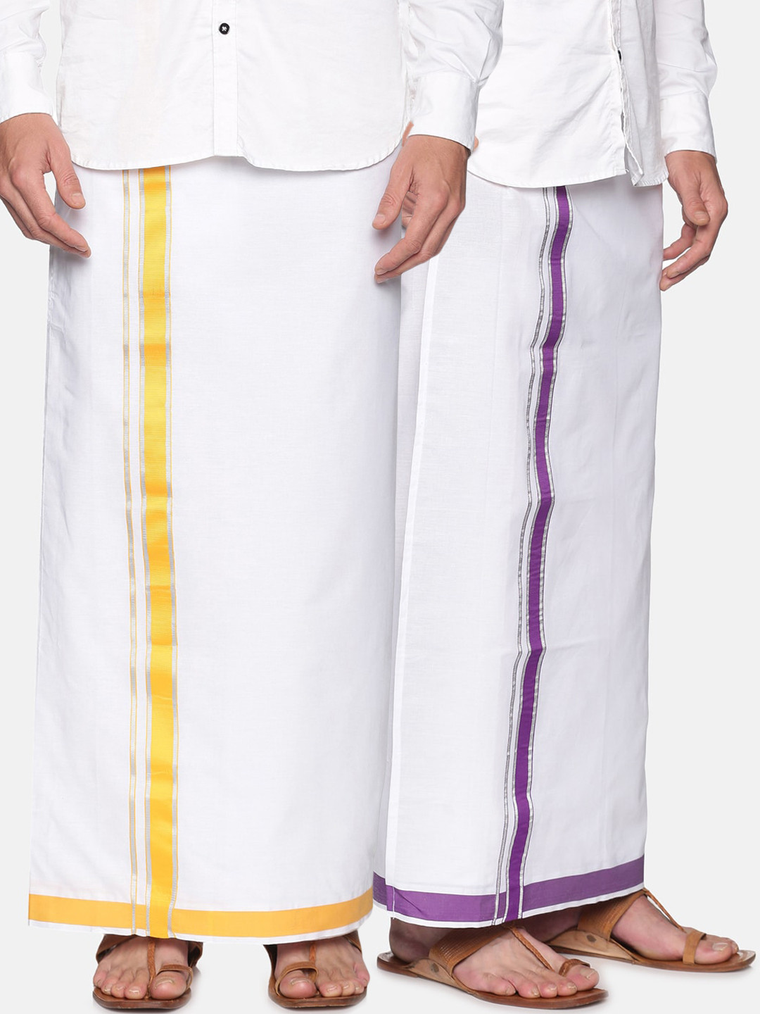 

Sethukrishna Men Pack Of 2 White Solid Readymade Cotton Dhotis