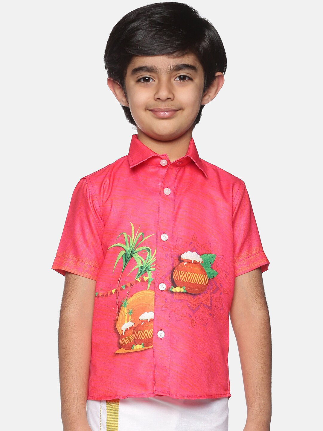 

Sethukrishna Boys Pink Ethnic Printed Casual Shirt
