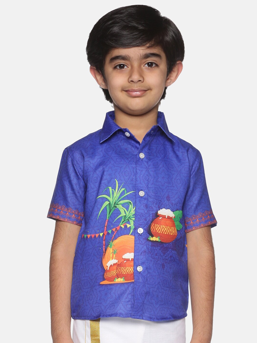 

Sethukrishna Boys Blue & Brown Conversational Print Casual Shirt