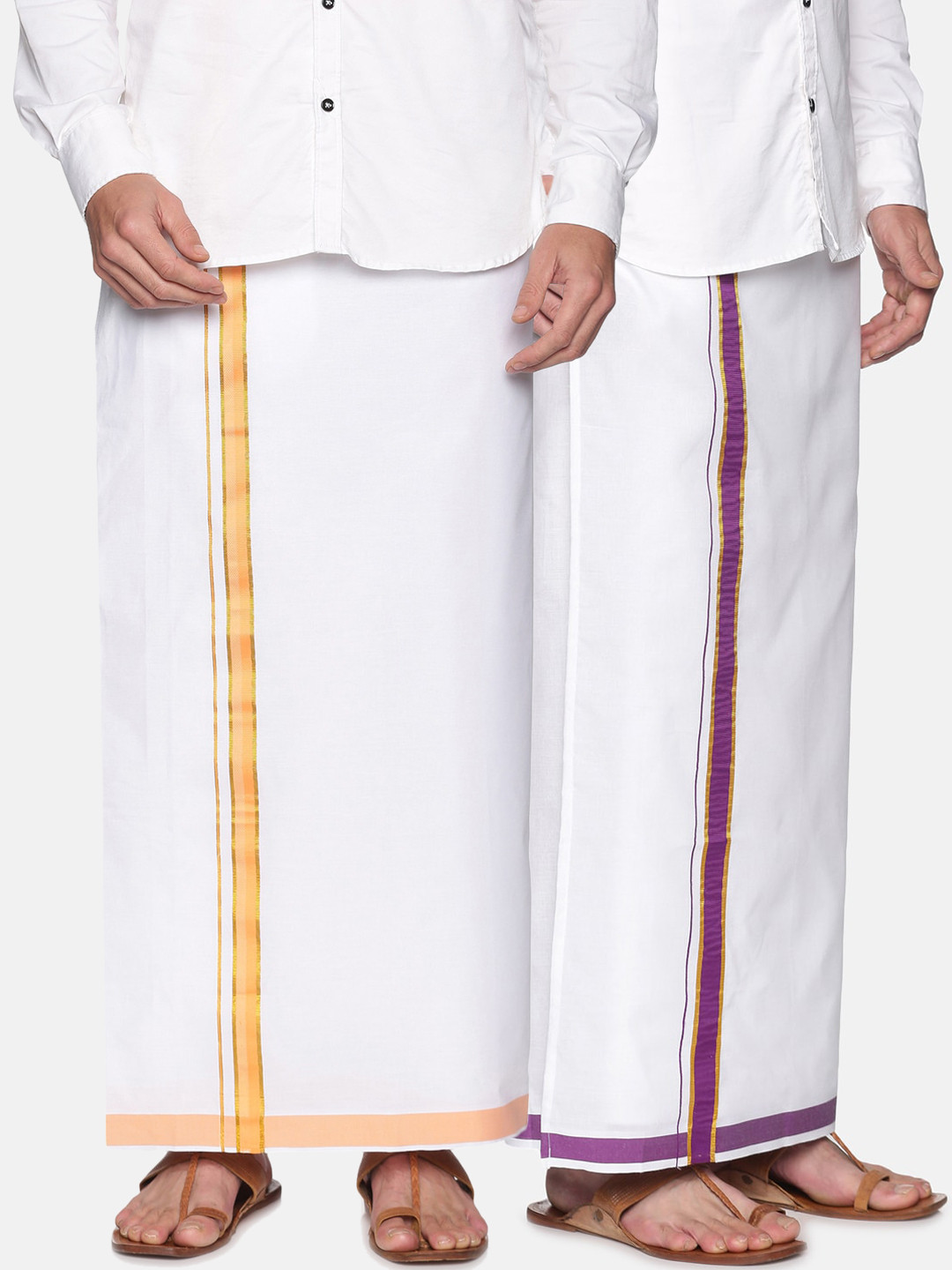 

Sethukrishna Men Pack Of 2 White Solid Readymade Cotton Dhotis