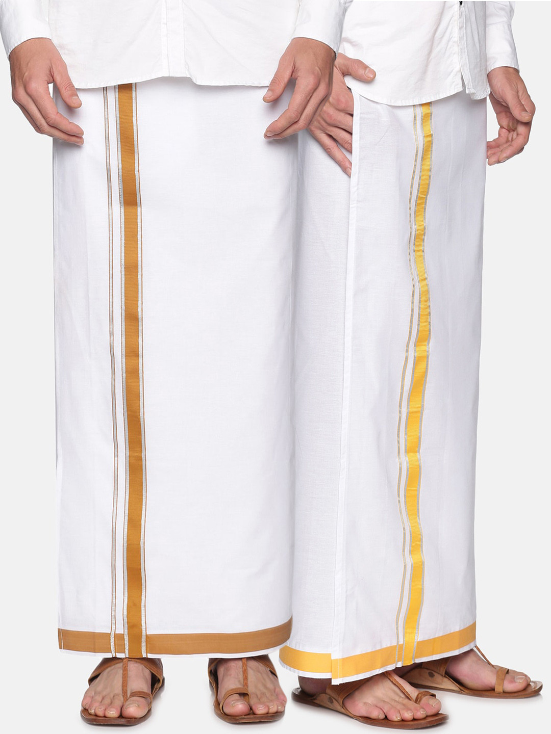 

Sethukrishna Men Pack Of 2 White Solid Readymade Cotton Dhotis