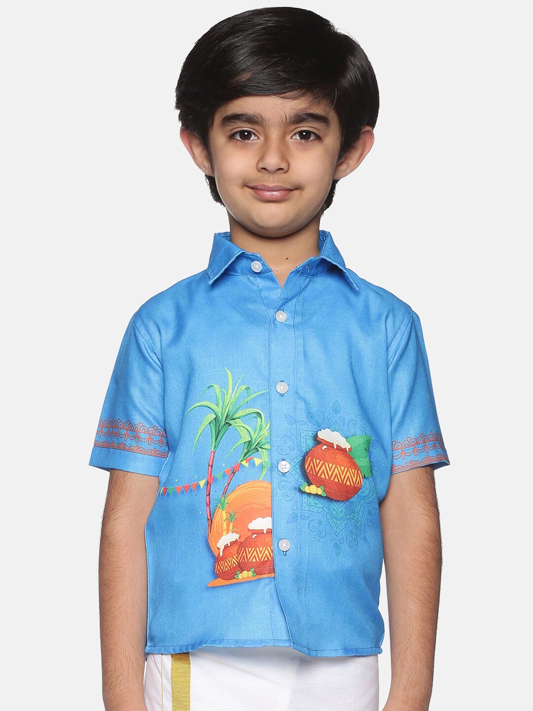 

Sethukrishna Boys Turquoise Blue Printed Casual Shirt