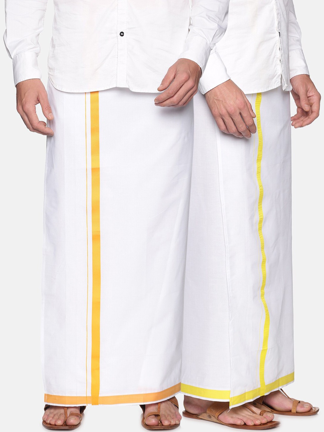 

Sethukrishna Men Pack of 2 White Solid Cotton Readymade Mundus