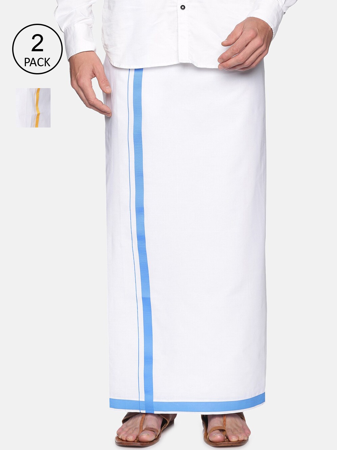 

Sethukrishna Men Pack of 2 White Solid Cotton Readymade Mundus