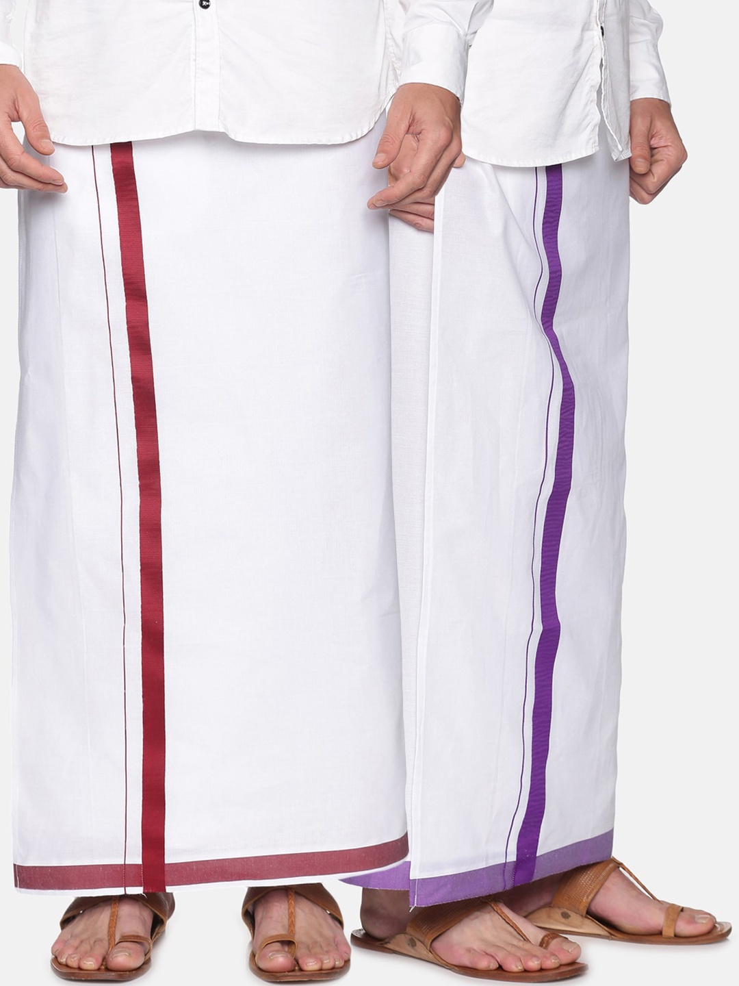 

Sethukrishna Men Pack of 2 White Solid Cotton Readymade Mundus