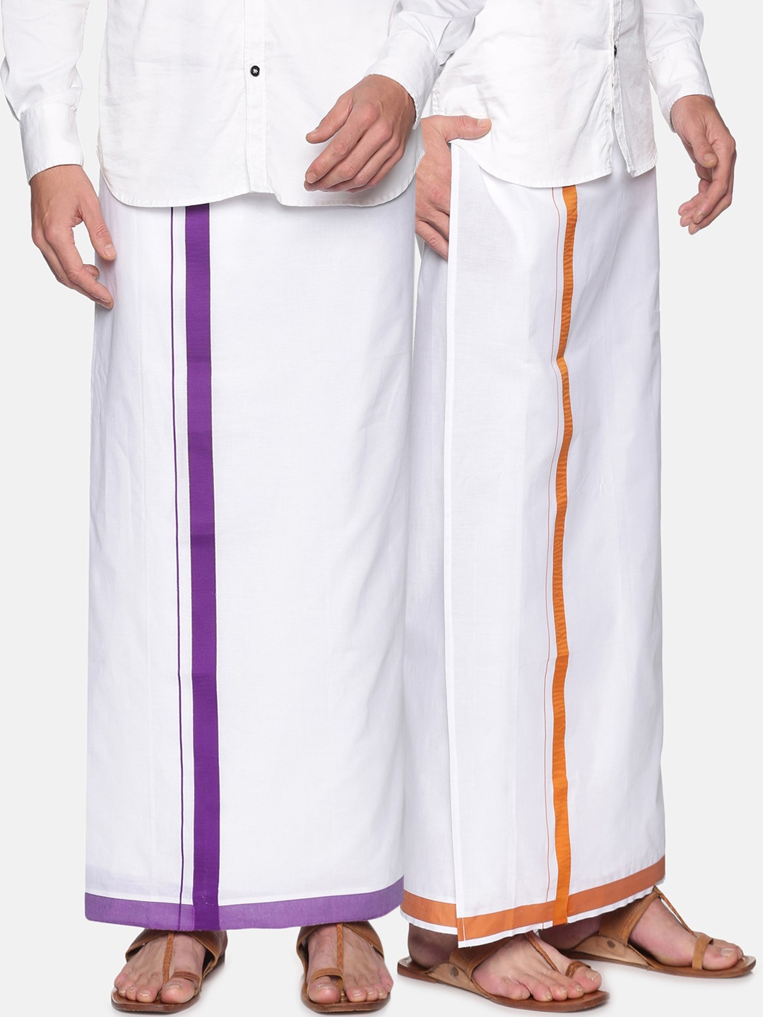 

Sethukrishna Men Pack Of 2 White Solid Readymade Cotton Dhotis