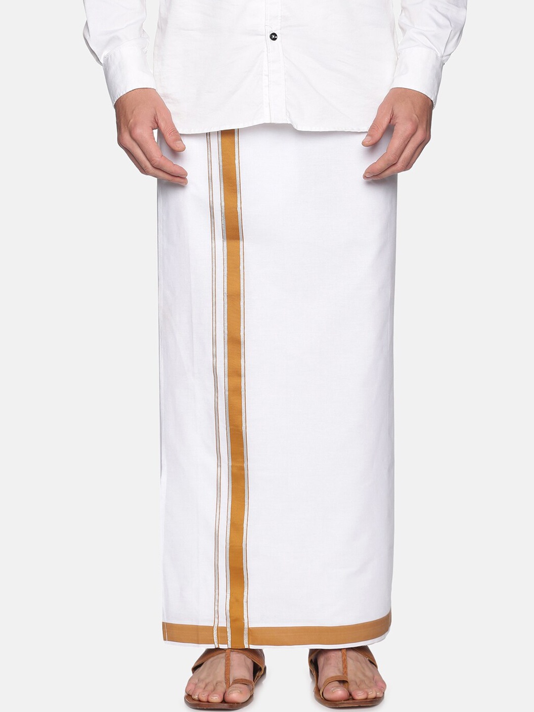

Sethukrishna Men White & Brown Solid Readymade Cotton Dhoti