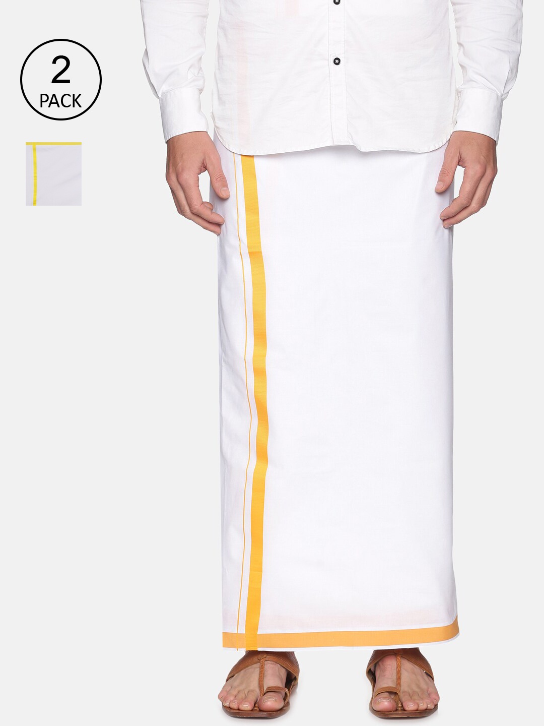 

Sethukrishna Men Pack Of 2 Readymade Cotton Dhotis, White