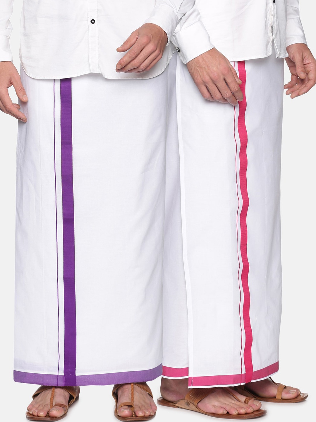 

Sethukrishna Men Pack Of 2 White Solid Readymade Cotton Dhotis