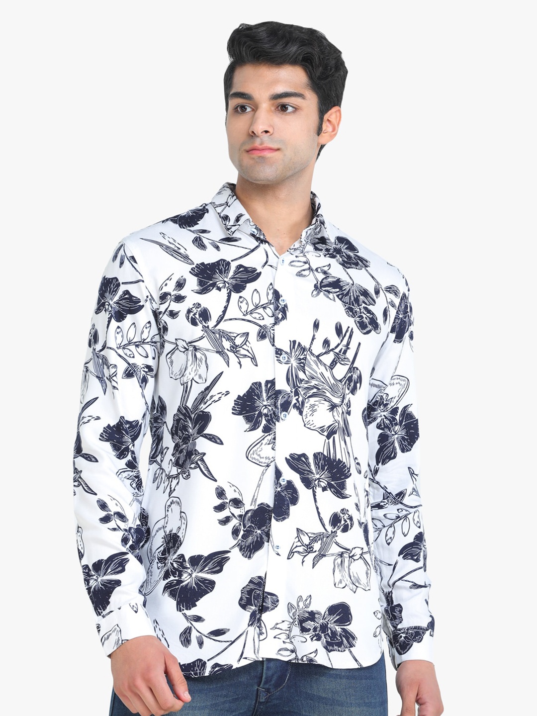 

COLVYNHARRIS JEANS Men White Slim Fit Floral Print Casual Shirt