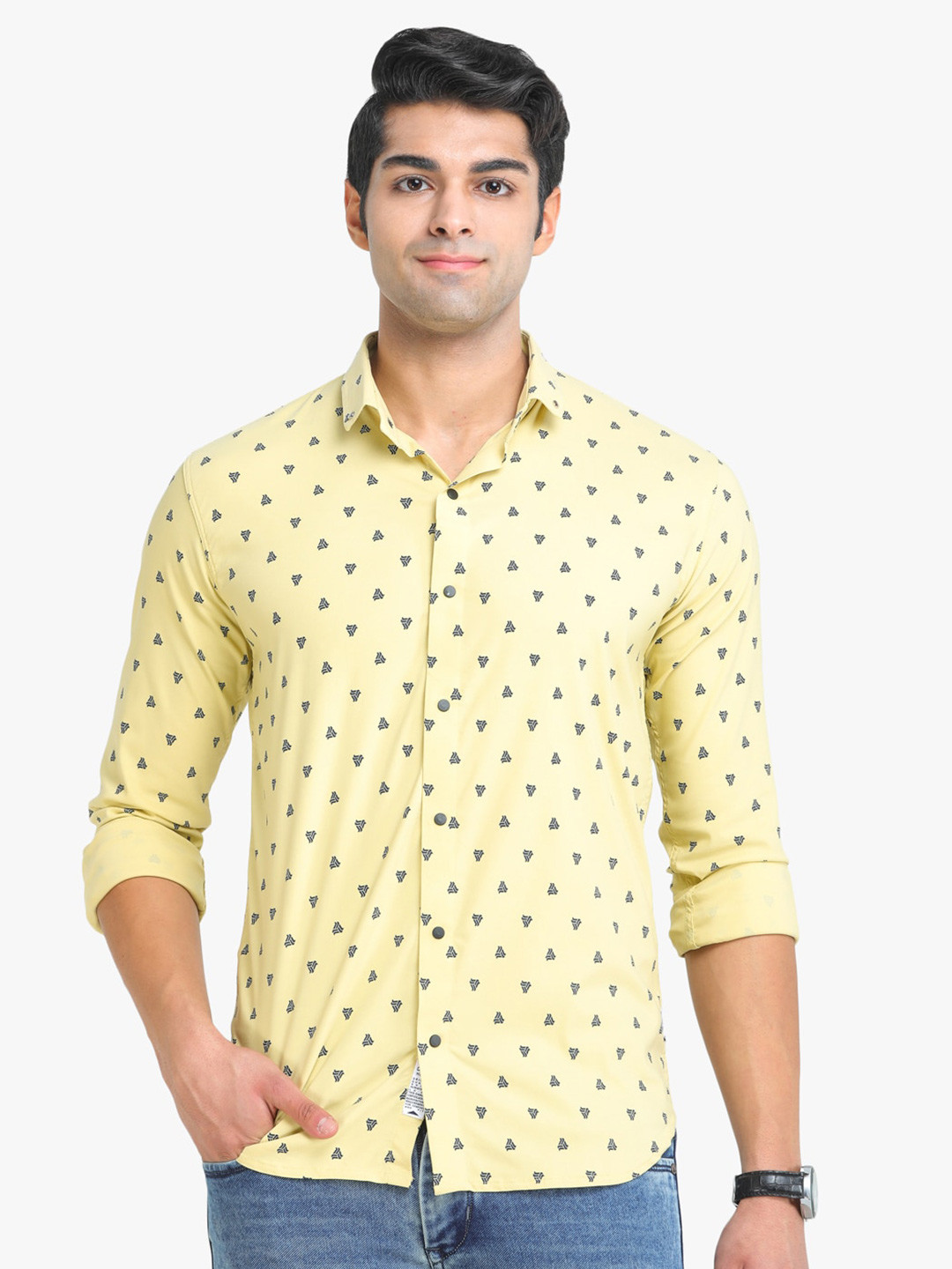 

COLVYNHARRIS JEANS Men Yellow Slim Fit Printed Casual Shirt
