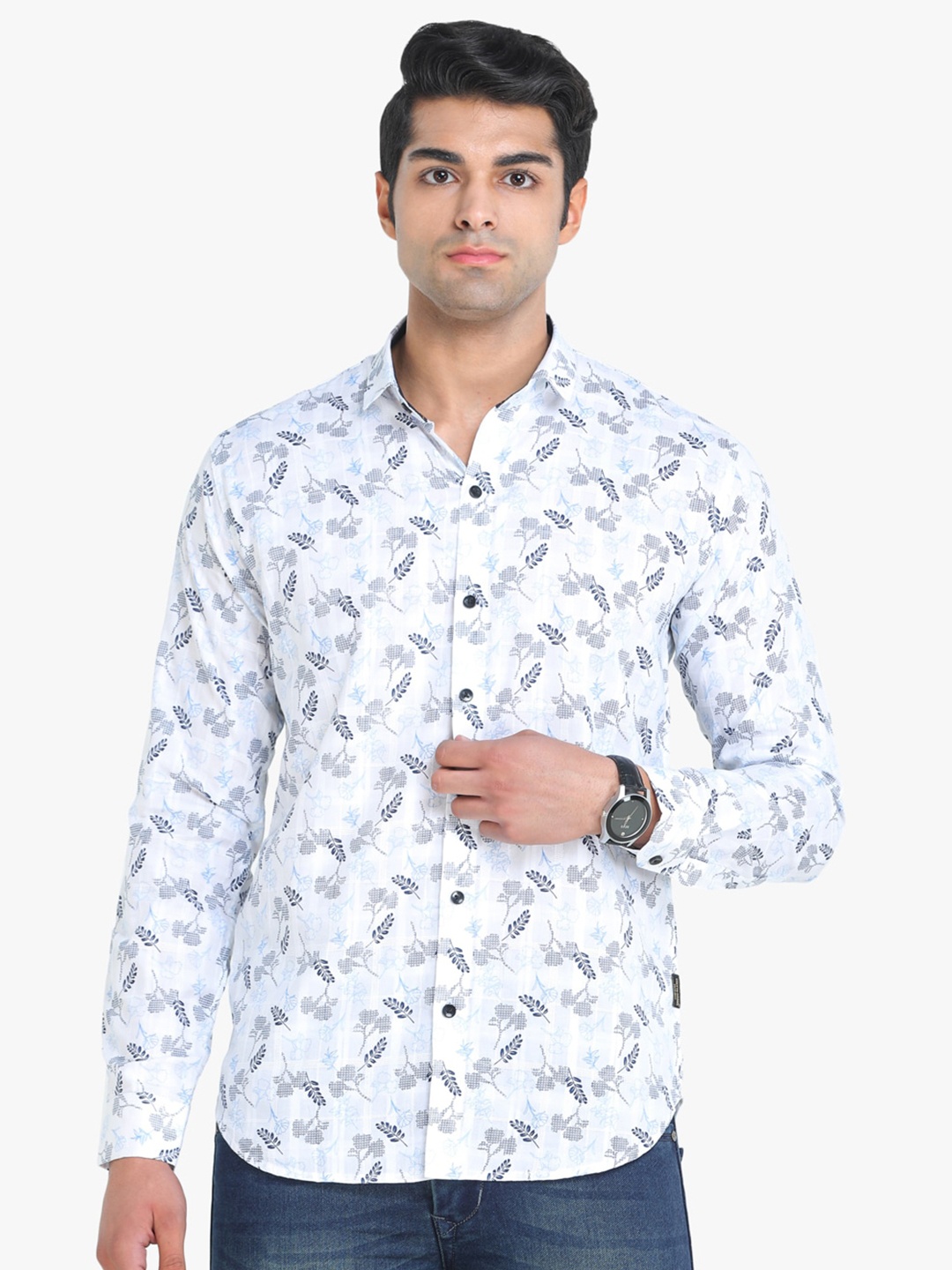 

COLVYNHARRIS JEANS Men White & Blue Slim Fit Printed Casual Shirt