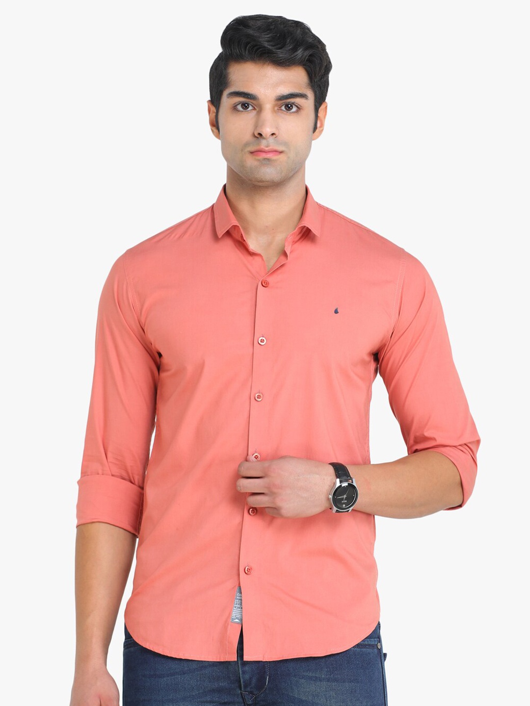 

COLVYNHARRIS JEANS Men Peach-Coloured Slim Fit Casual Shirt