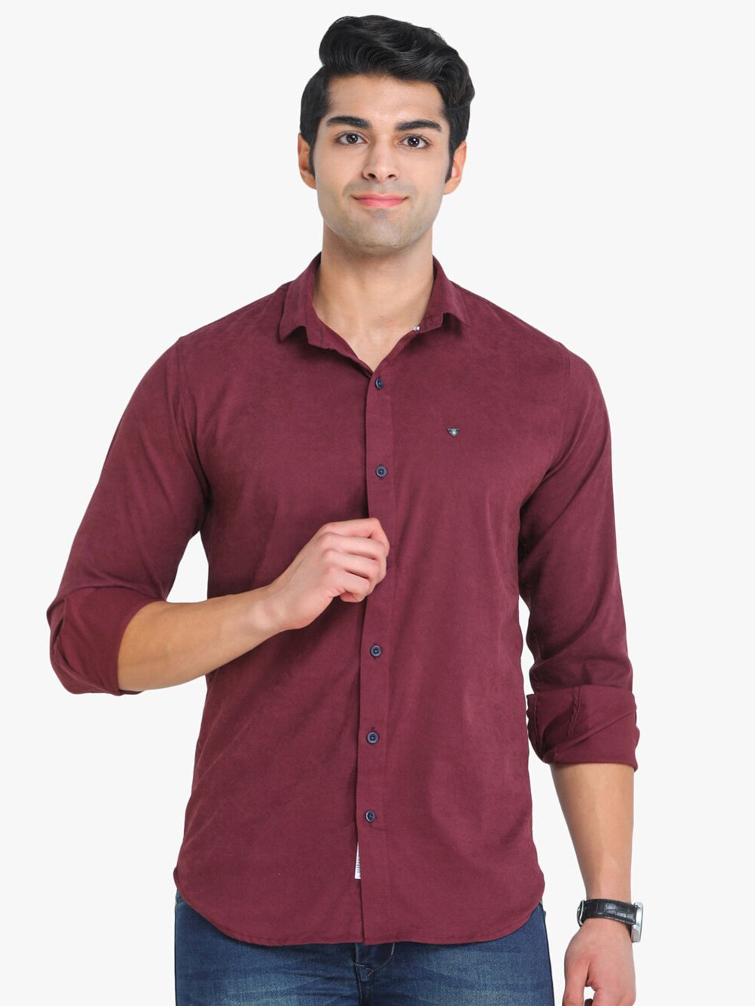 

COLVYNHARRIS JEANS Men Maroon Solid Slim Fit Casual Shirt