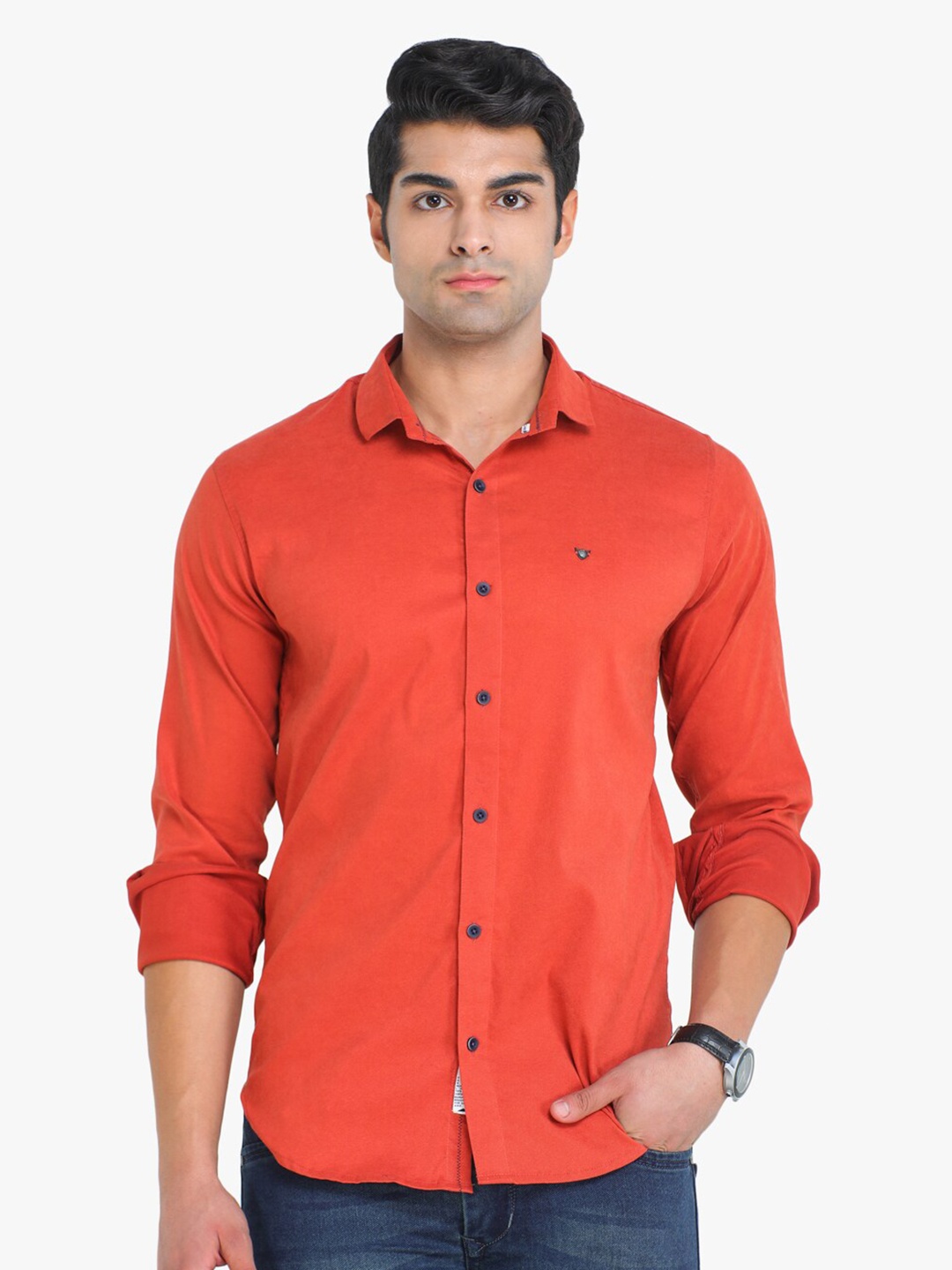 

COLVYNHARRIS JEANS Men Orange Solid Slim Fit Casual Shirt