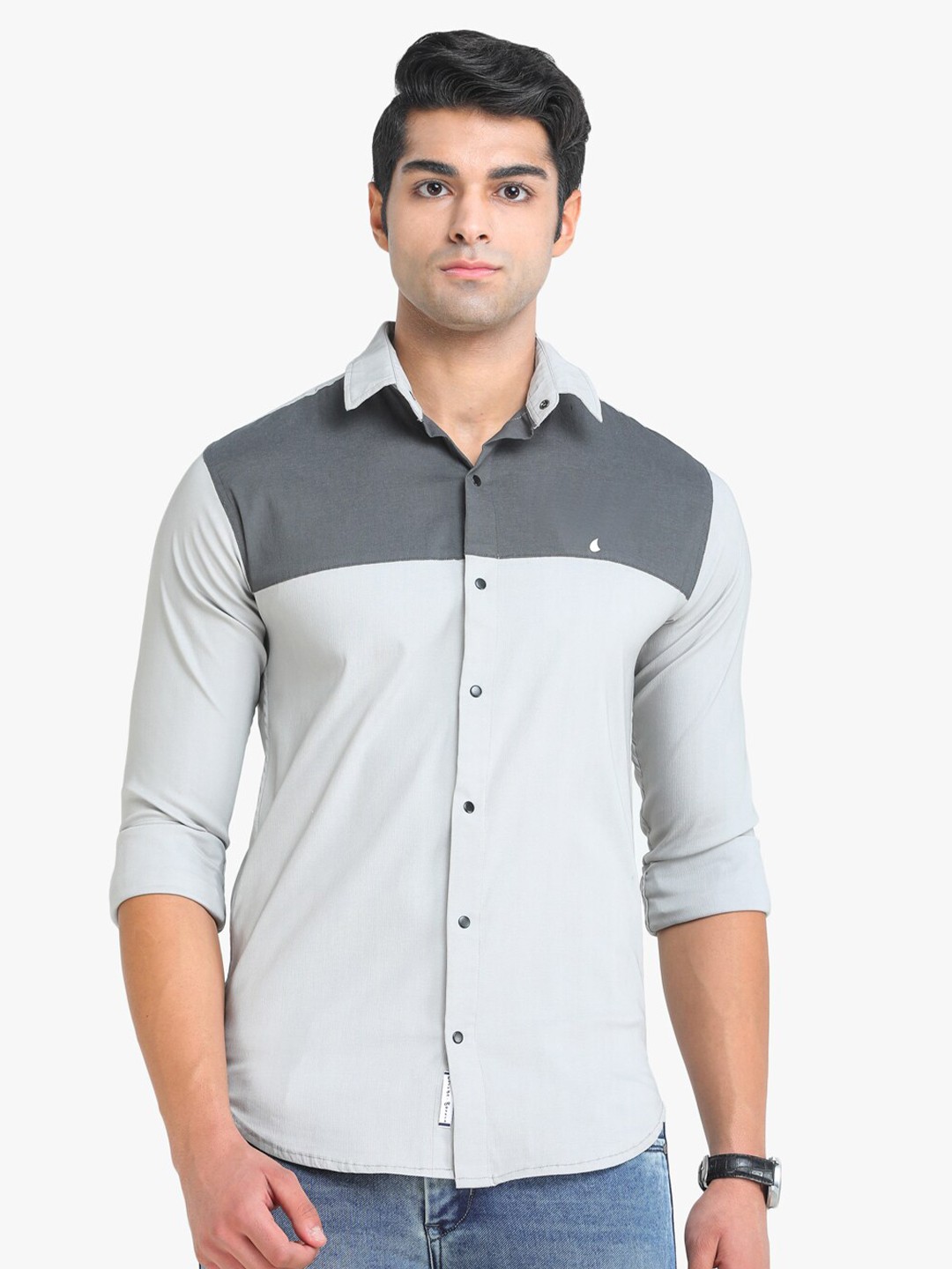 

COLVYNHARRIS JEANS Men Grey Colourblocked Slim Fit Casual Shirt
