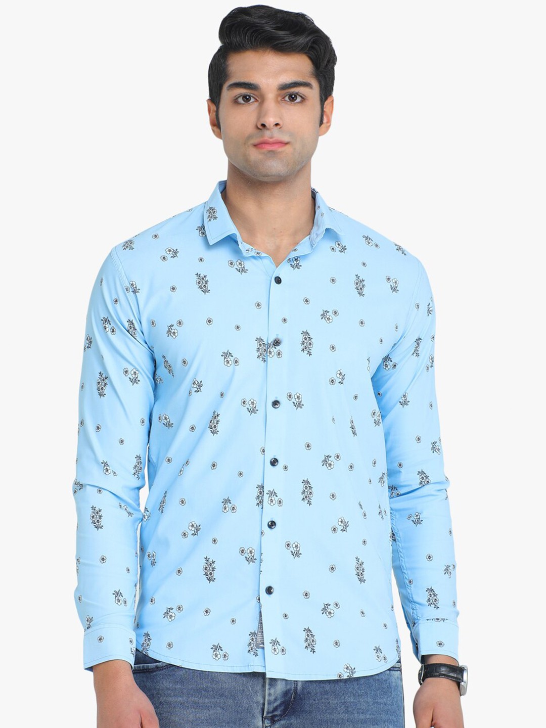 

COLVYNHARRIS JEANS Men Blue & Black Slim Fit Floral Print Casual Shirt
