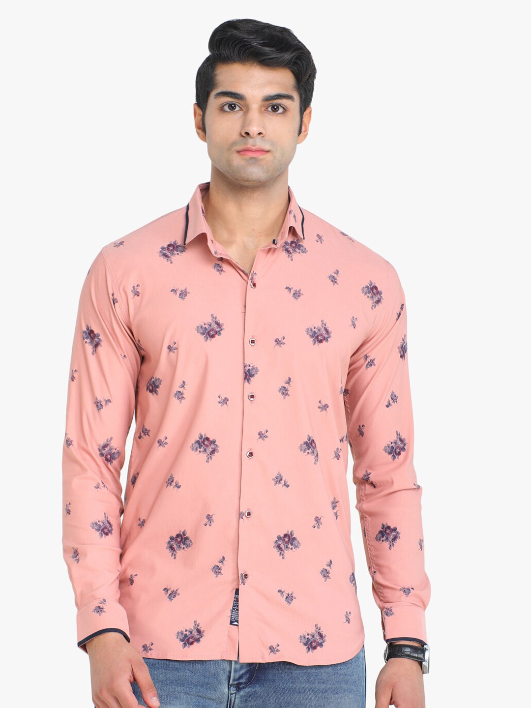 

COLVYNHARRIS JEANS Men Pink & Blue Floral Printed Slim Fit Casual Shirt