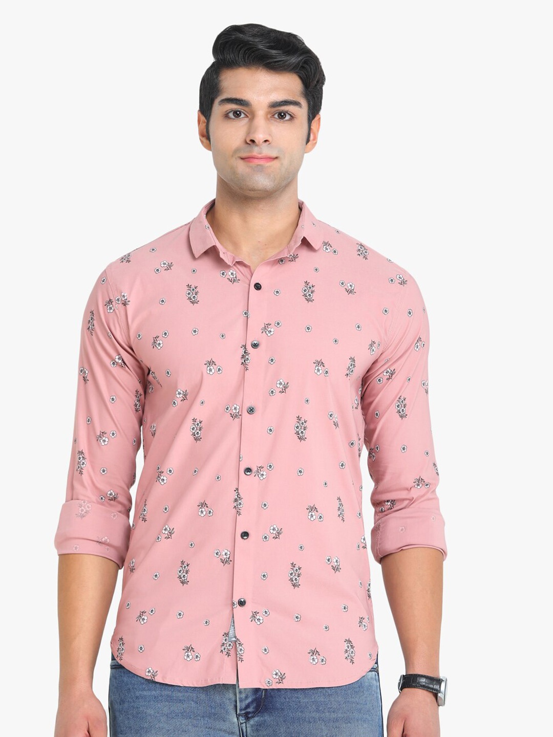 

COLVYNHARRIS JEANS Men Pink & White Slim Fit Floral Print Casual Shirt