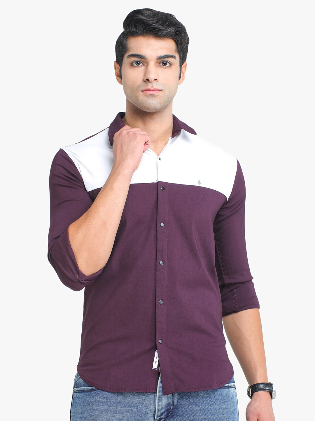 

COLVYNHARRIS JEANS Men Burgundy Slim Fit Colourblocked Casual Shirt