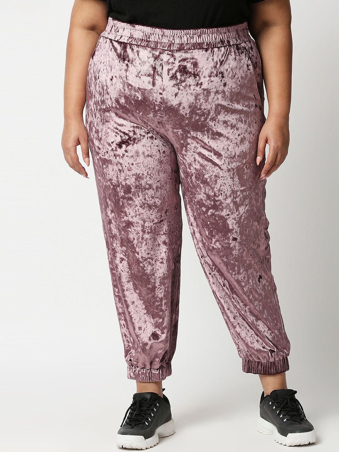 

20Dresses Women Plus Size Mauve Abstract Print Velvet Finish Mid-Rise Joggers