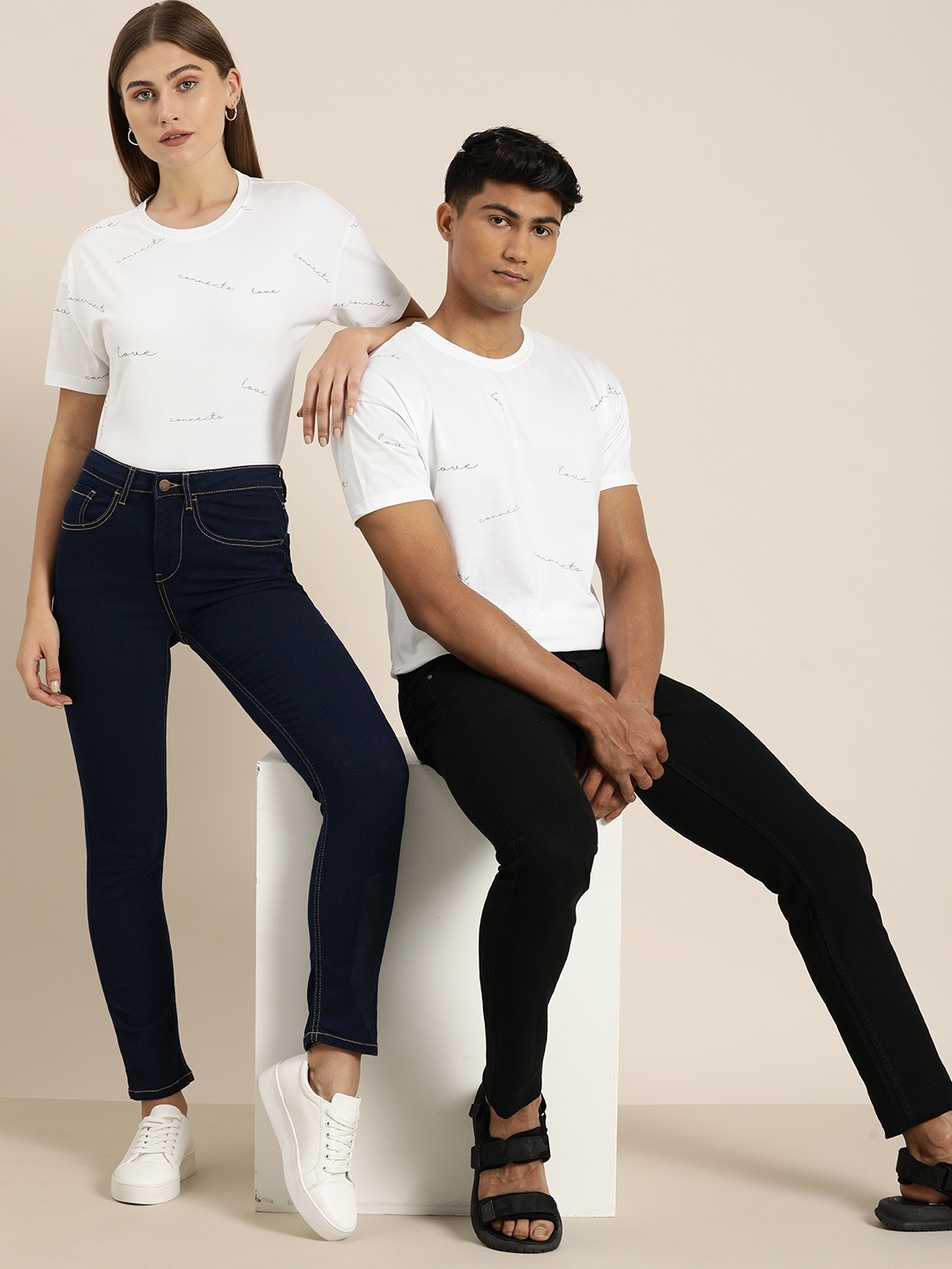 

ether Unisex White Typography Printed Drop-Shoulder Sleeves T-shirt