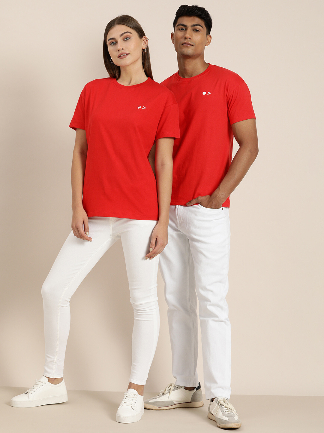 

ether Unisex Red & White Solid T-shirt