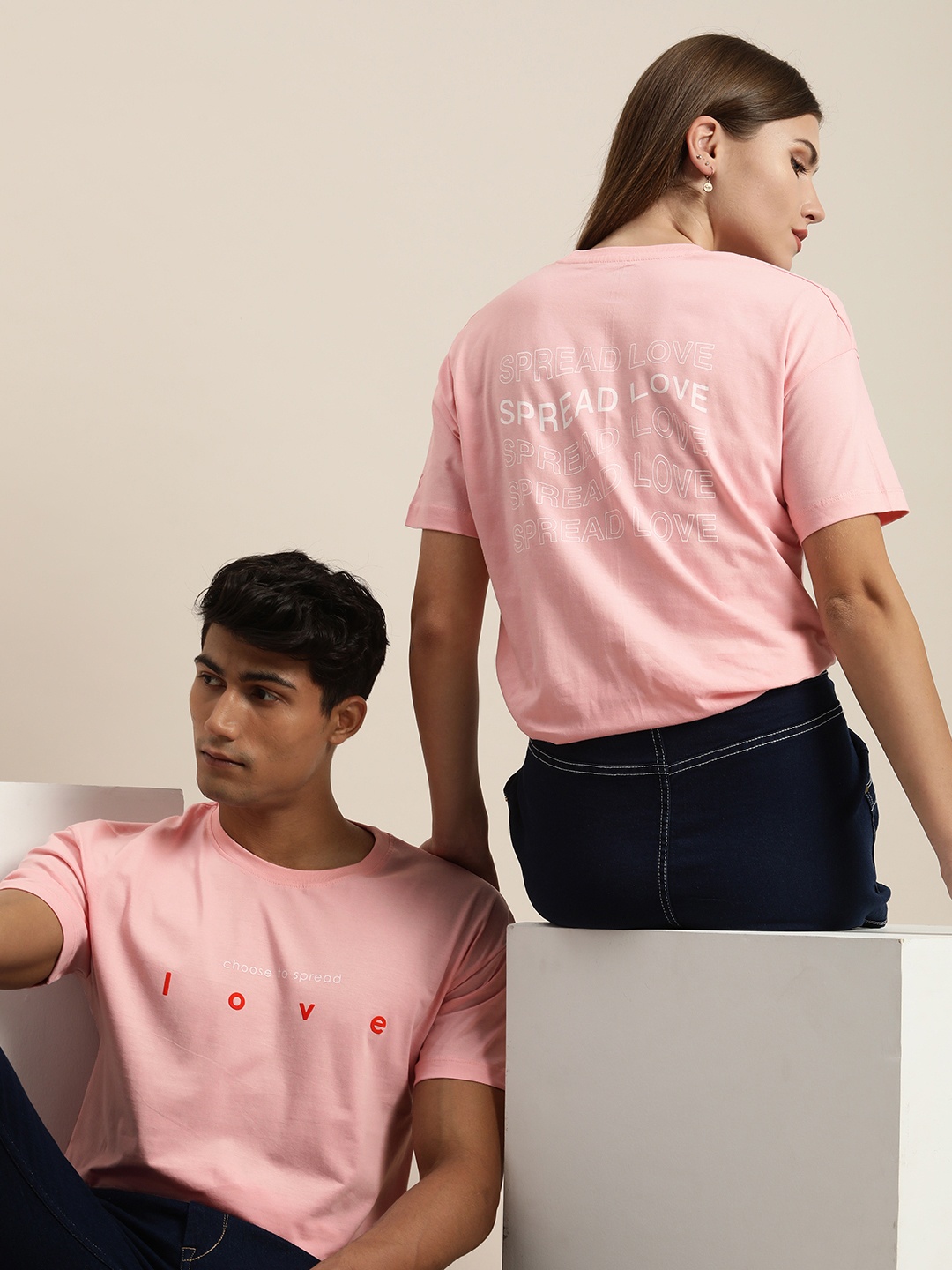 

ether Unisex Pink Typography Printed Casual T-shirt