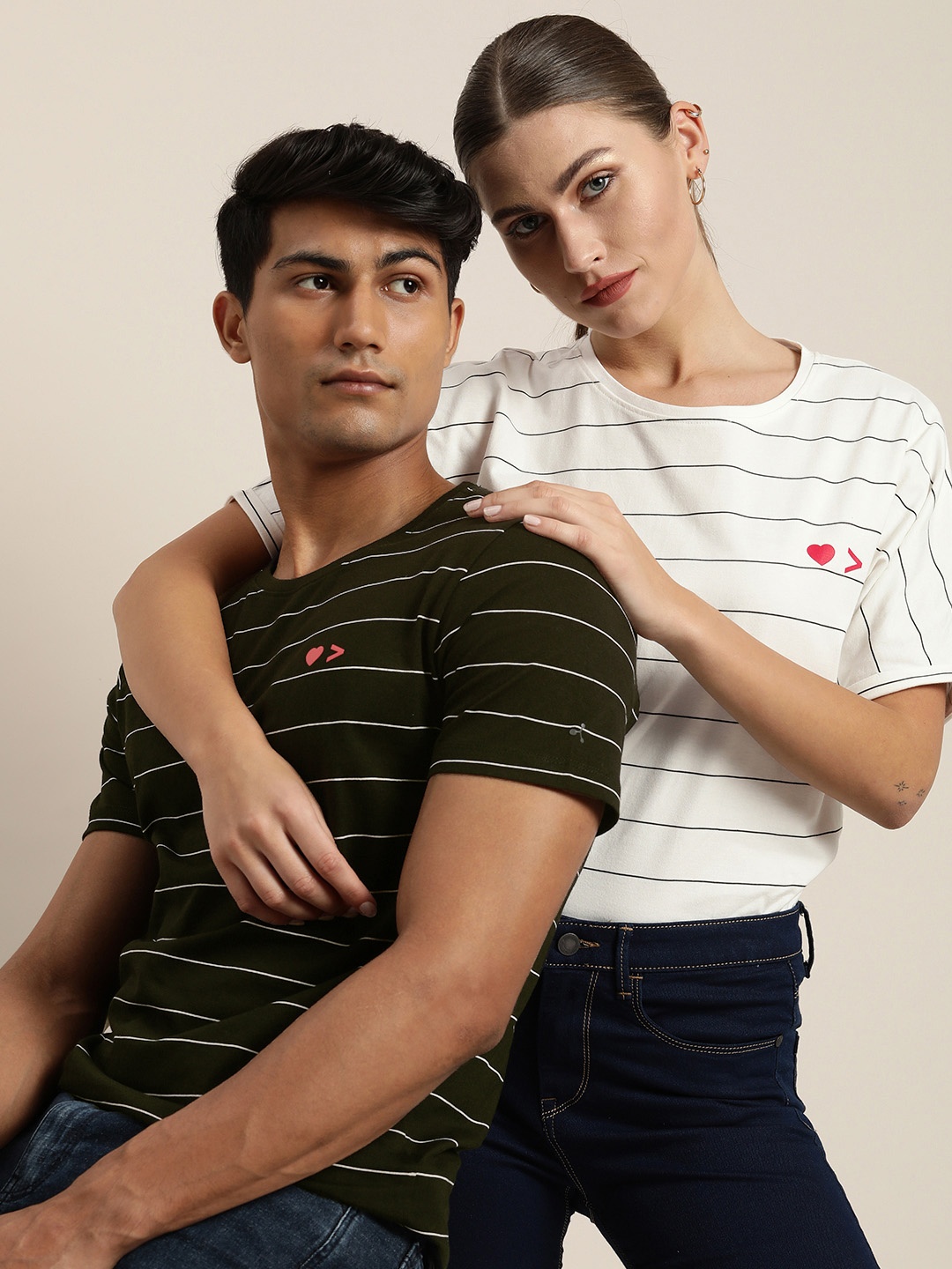 

ether Women White Striped Casual T-shirt