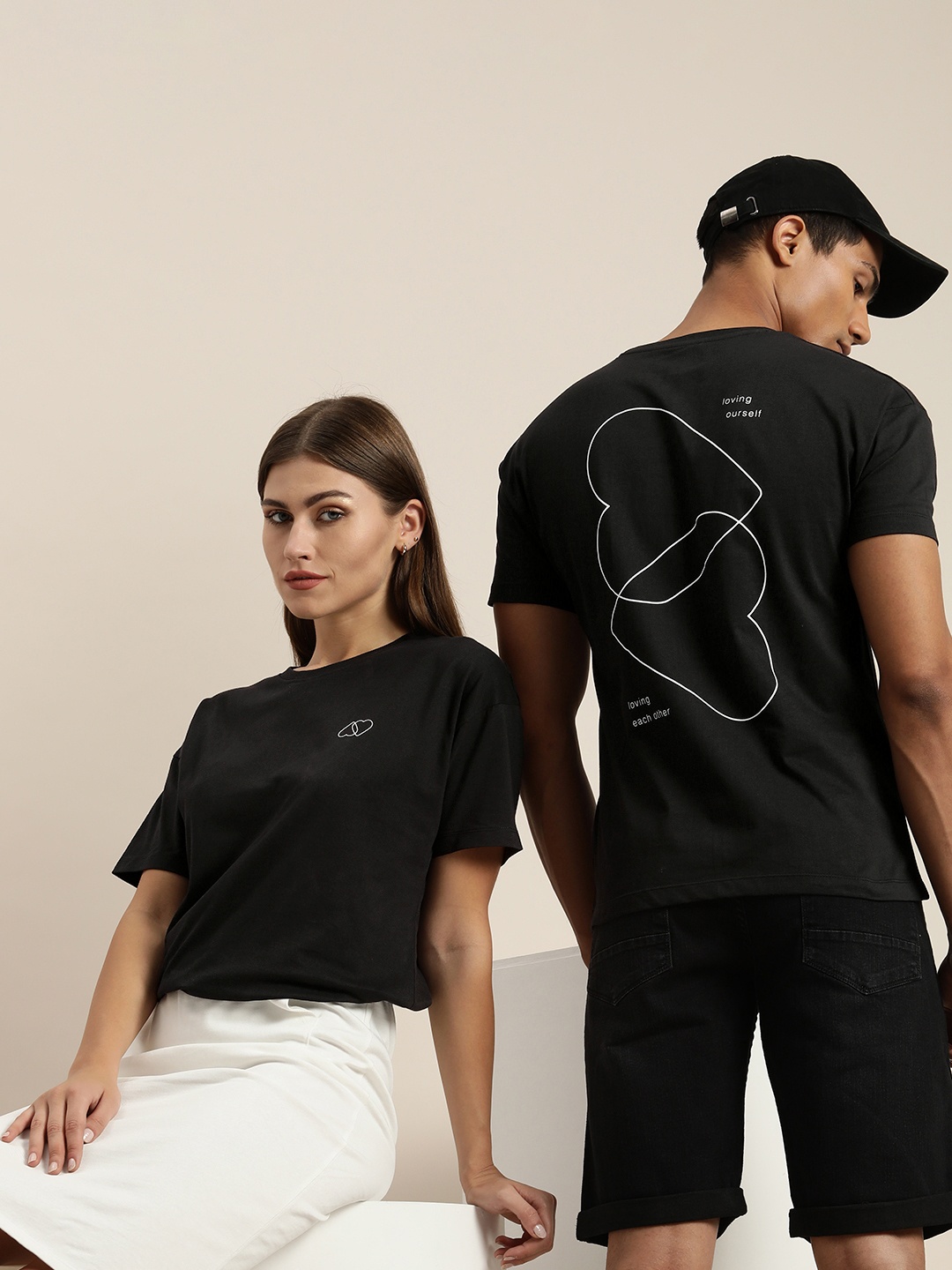 

ether Unisex Black Abstract Printed Casual T-shirt
