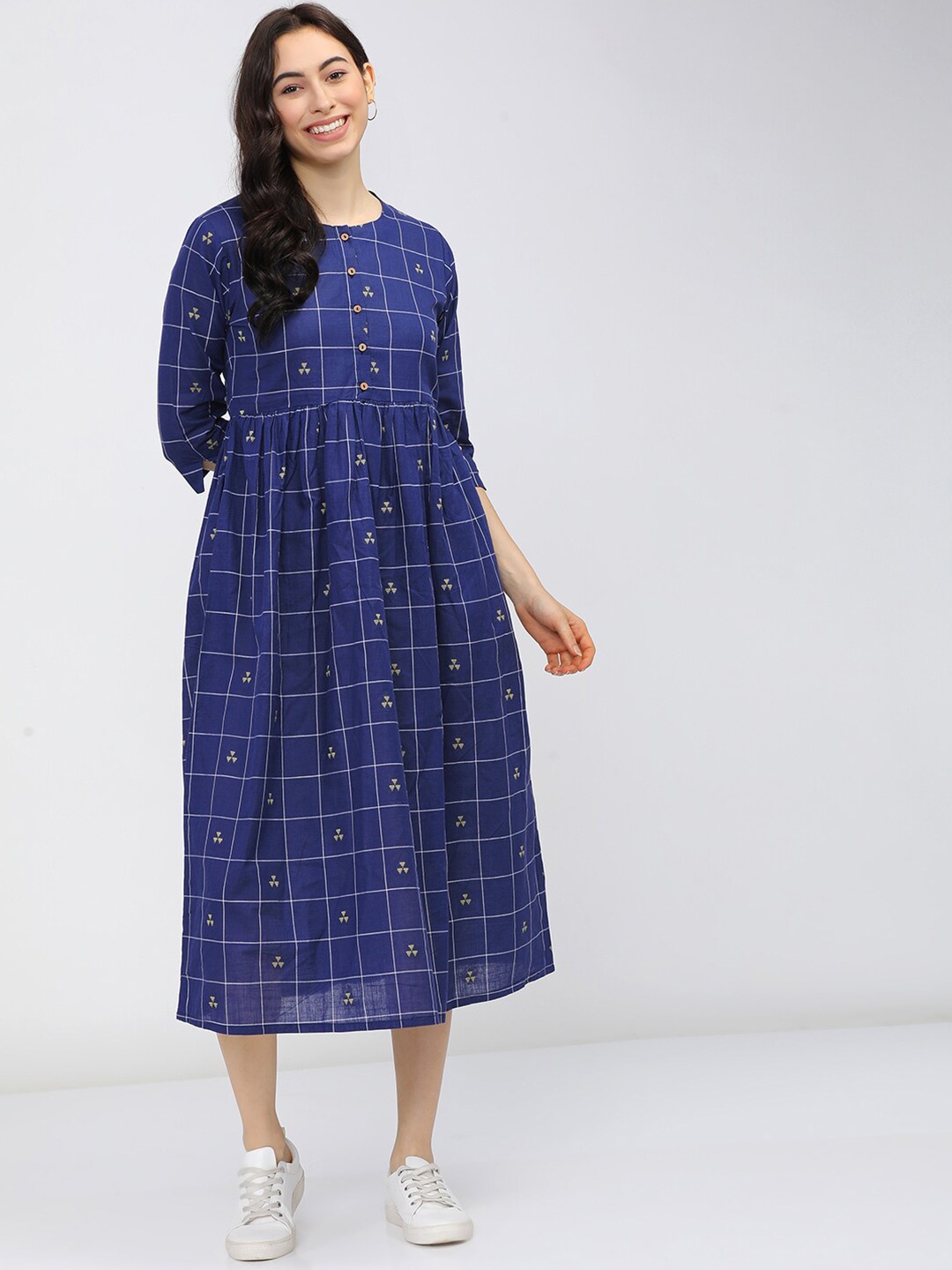 

Vishudh Women Blue Checked Ethnic Empire Midi Dress