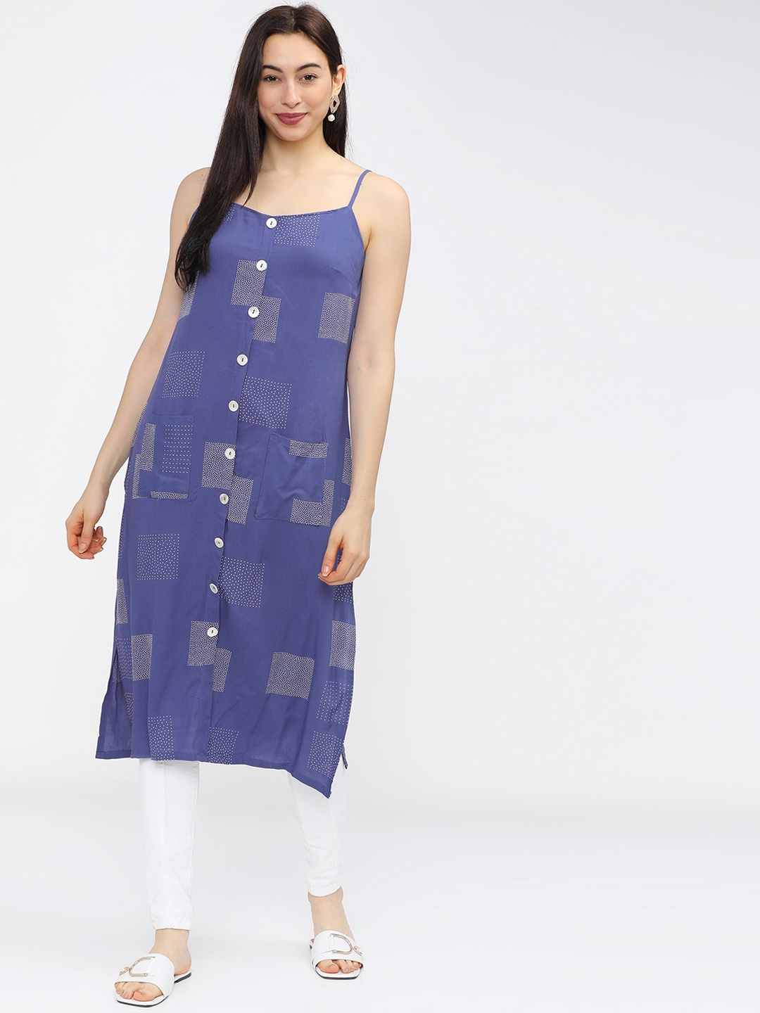 

Vishudh Women Blue Geometric Printed Straight Kurta