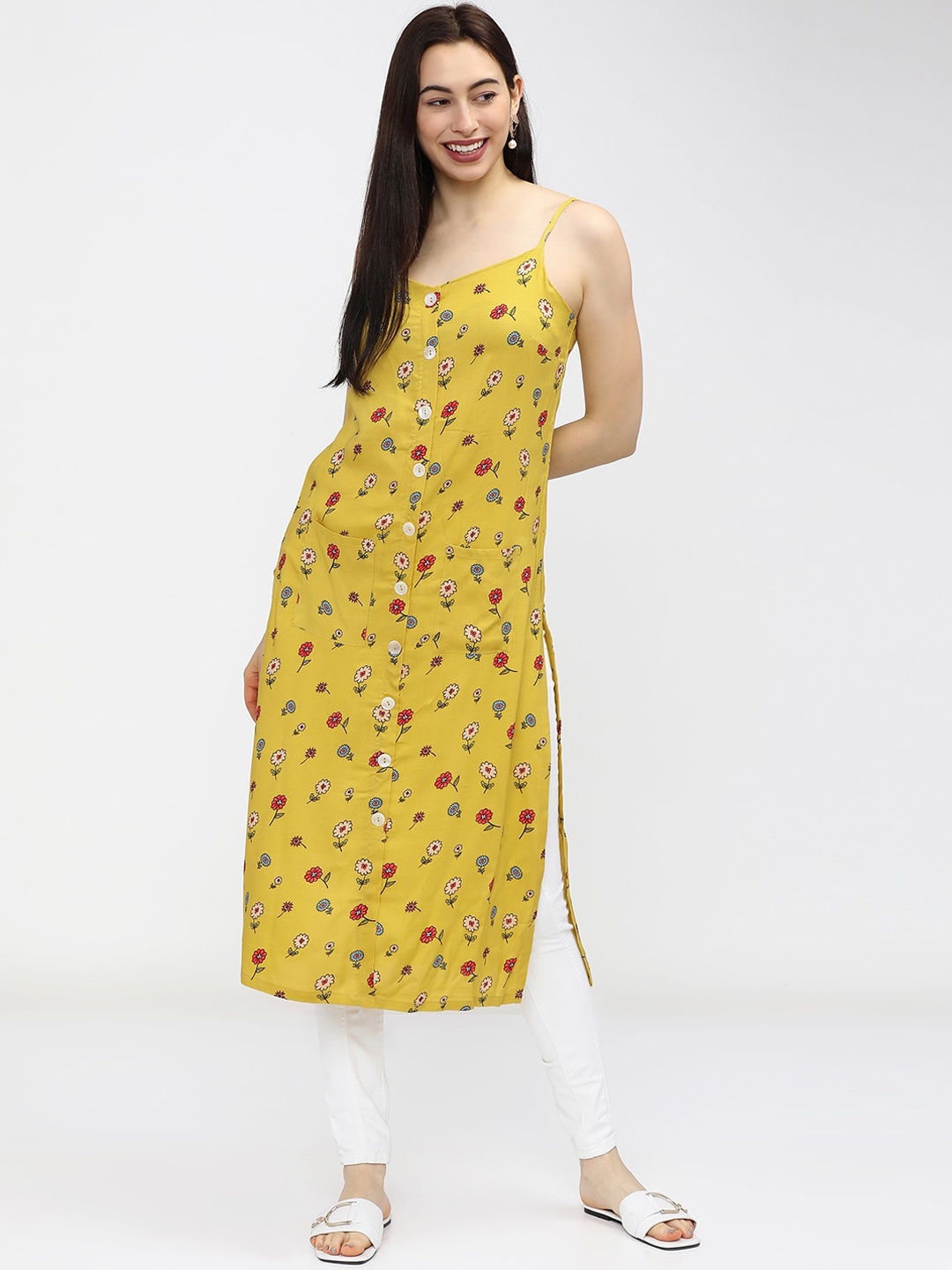 

Vishudh Women Yellow Floral Printed Kurta