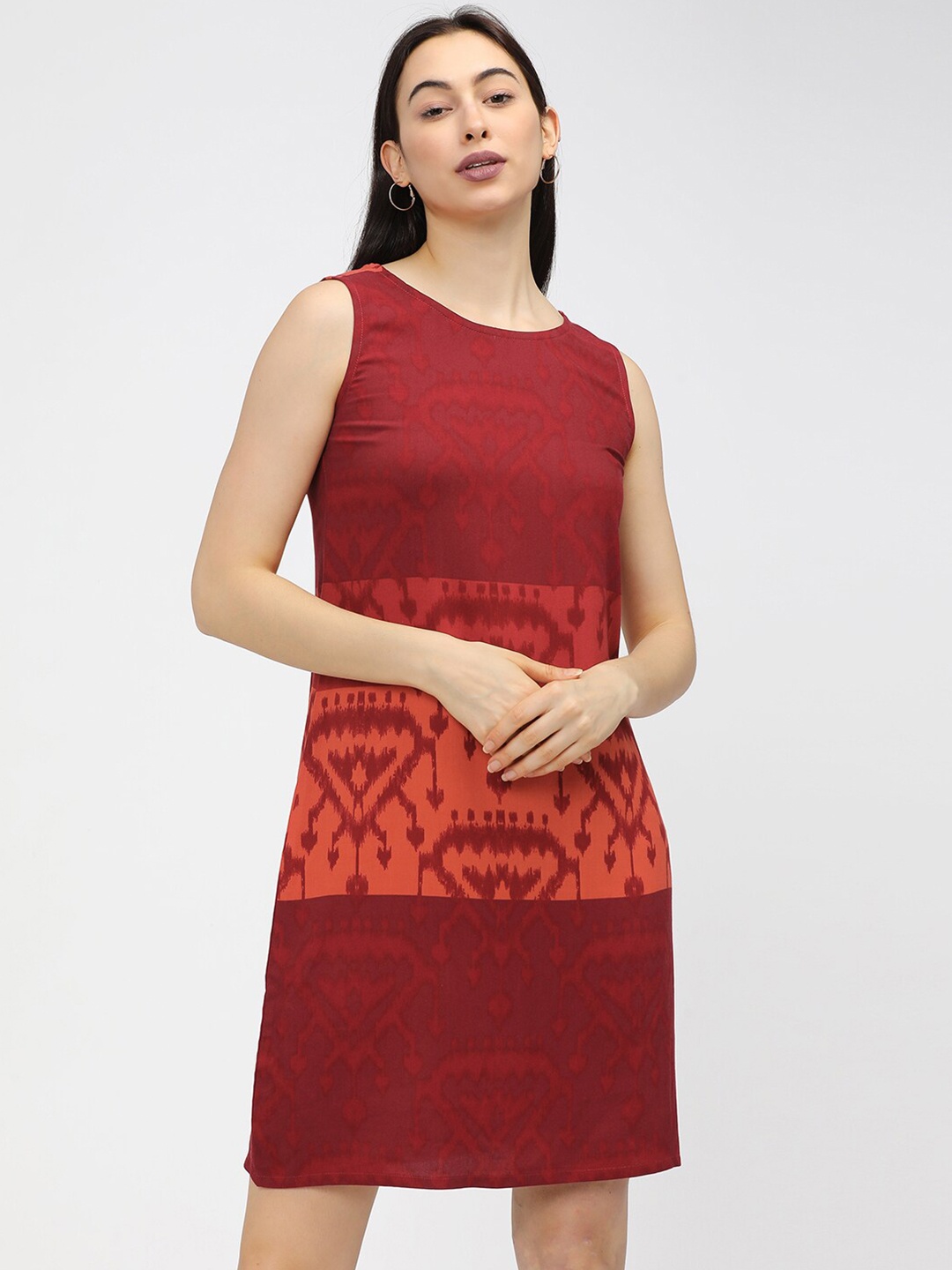 

Vishudh Women Maroon Ethnic Motifs A-Line Dress