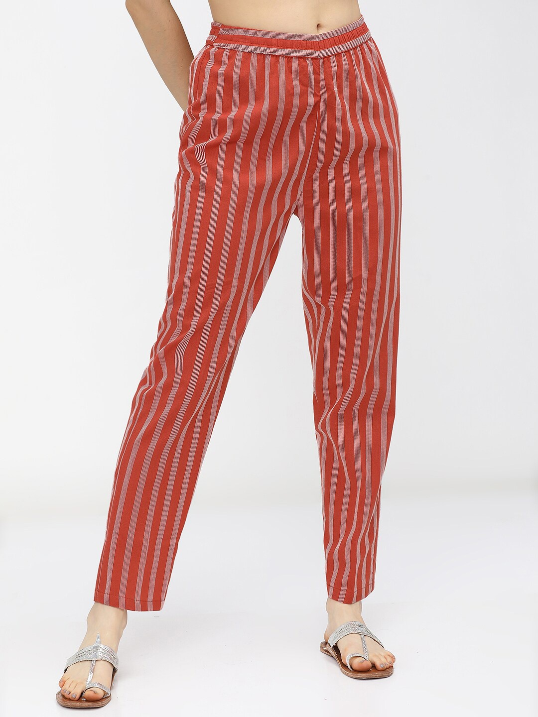 

Vishudh Women Rust Striped Regular Fit Palazzo