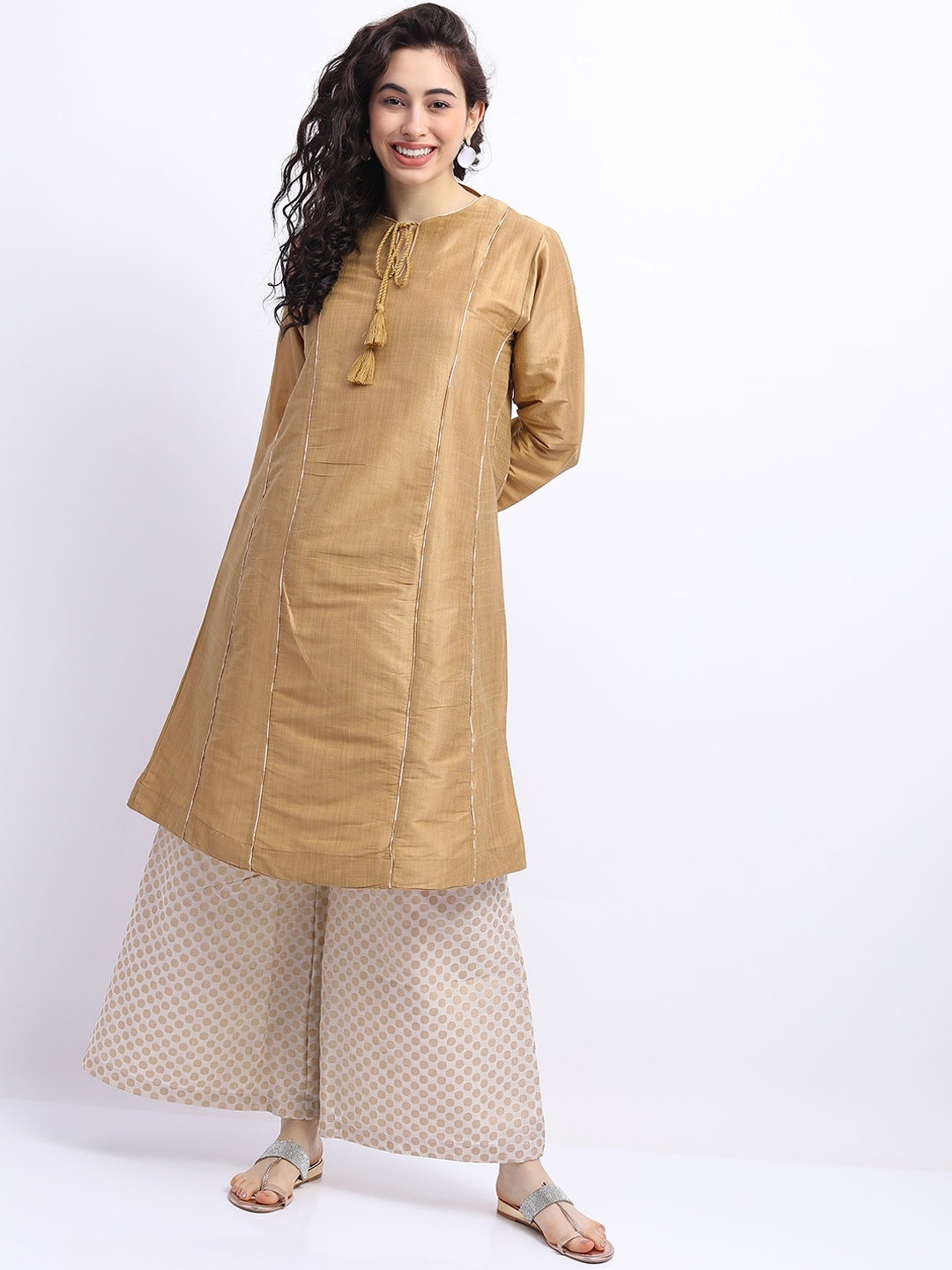 

Vishudh Women Beige Striped A-Line Kurta